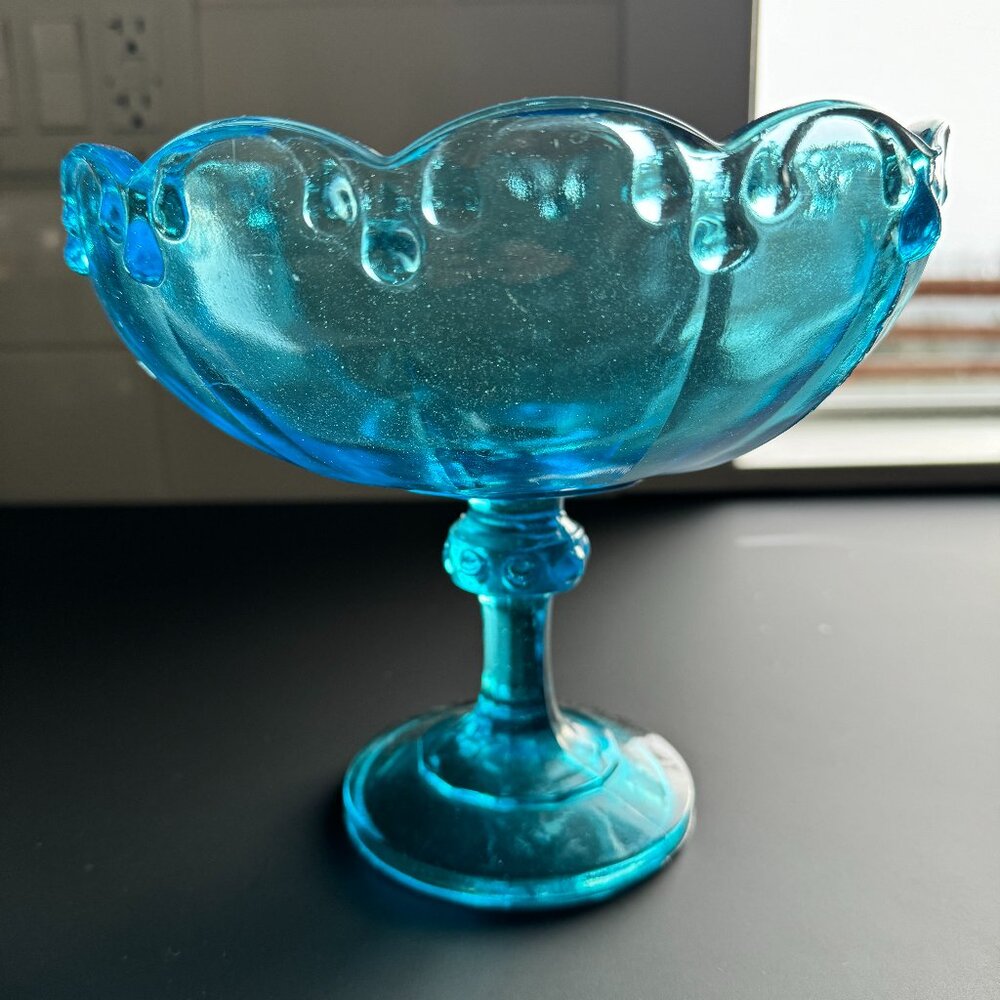 Vintage Indiana Glass Blue Teardrop Compote
